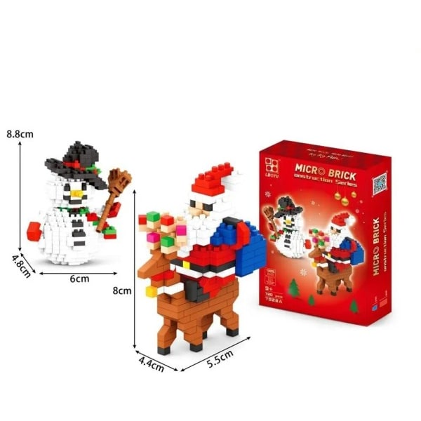 Jul Julenissen Mikro Bygning Klosser Snømann Figur Kirke Tre Hjort Mini Klosser Modell Leker