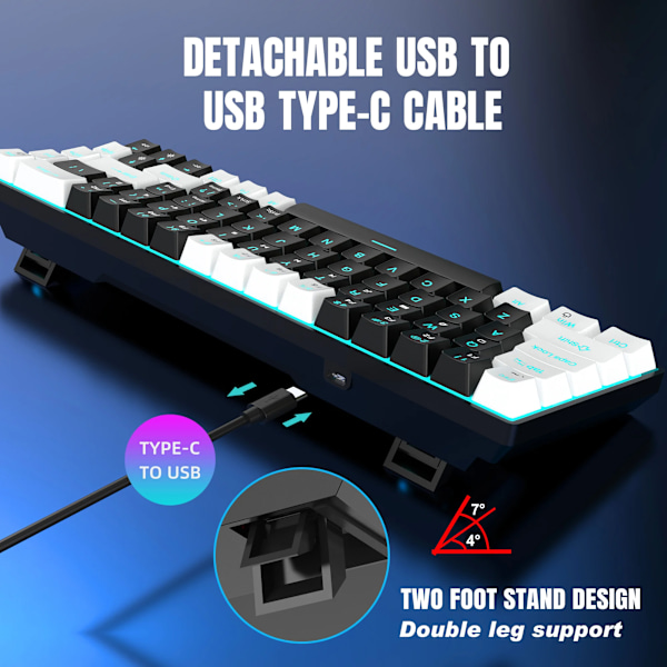 68 Keys Mekaniskt Tangentbord Ergonomi RGB Bakgrundsbelyst LED Hot Swappable Blå Switch Gaming Tangentbord för PC Bärbar dator Kontor