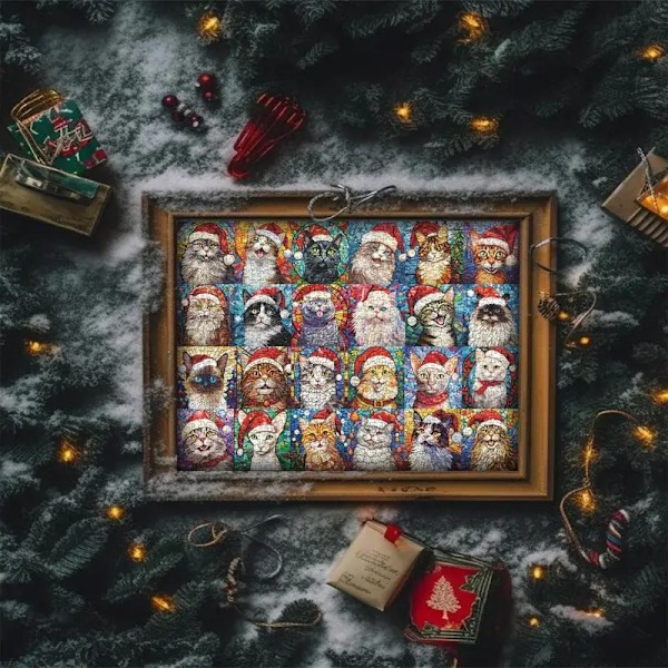 Glædelig jul katte advent kalender puslespil 24 dage nedtælling kalender