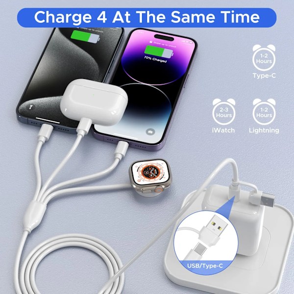4 i 2 Multi laddningskabel för Apple Watch laddare USB C kabel