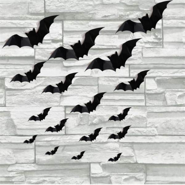 Halloween 3D musta lepakko seinä tarrat irrotettavat halloween  juhla koristelu kauhu lepakot tarrat