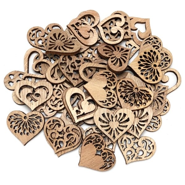 Hjärta Naturligt Trä Spån Openwork Trä Gör-det-själv Hantverk Scrapbook Utsmyckningar Hängande Ornament