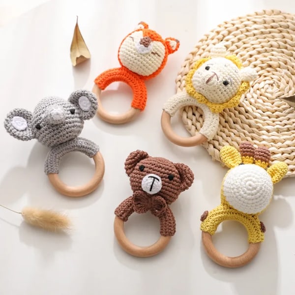 Baby Teether Musiikki helistit lapsille Eläin virkkaus helistin norsu kirahvi sormus