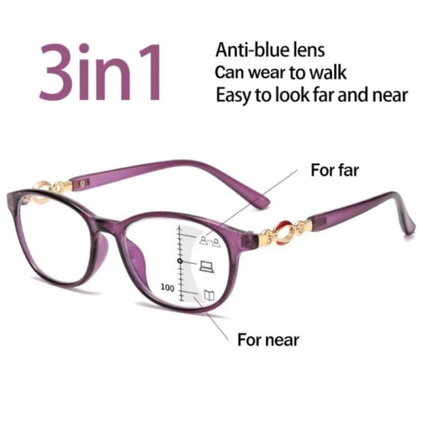 3 i 1 Progressiv Multifokal Läs glasögon Kvinnor Anti-blå glasögon