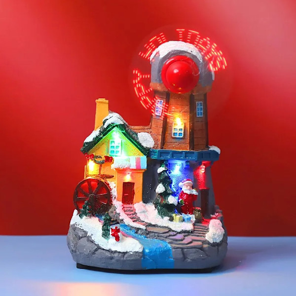 Jul By Jul Dekoration LED Ljus Glödande Musik Hus Jultomte Harts Villa Jul Ornament