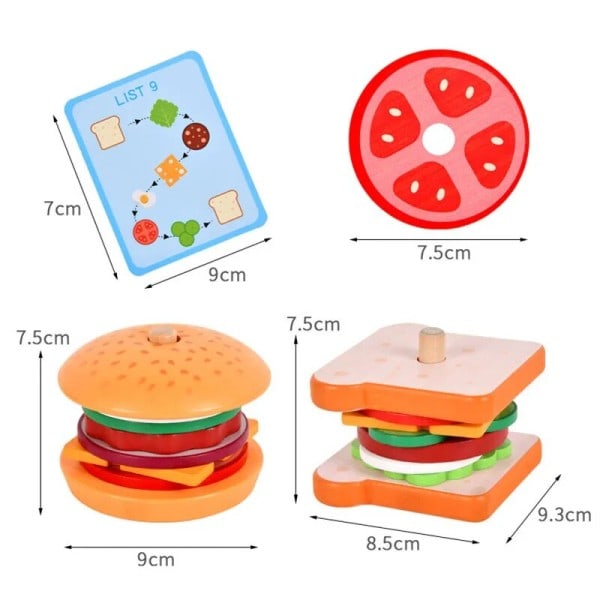 Træ Simulering Hamburger Børn Legetøj Montessori Pædagogisk Læring Farve Form Matchende Bræt Spil Legetøj