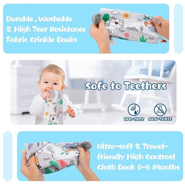 Soft Baby Books 3D Touch Feel High Contrast Toy Book Sensory Tidig Lärande Barnvagn Leksaker
