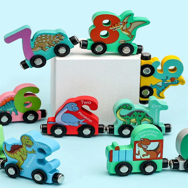 Magnetisk Dinosaur Tog Nummer Træ Legetøj Læring Biler Med Tal Farve Tog Montessori Legetøj