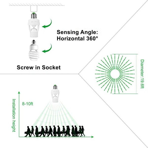 Bevegelse Sensor Lys Bryter Detektor Basis Lampe Holder