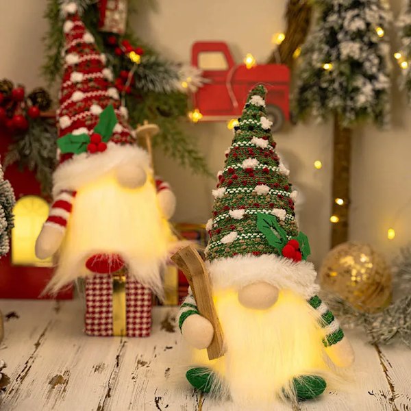 Jul docka släde tomte skidor tomtar med led ljus jul dekorationer