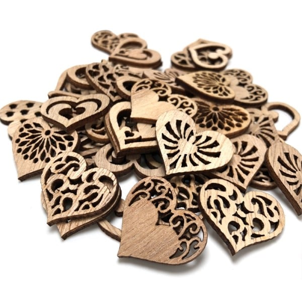Hjärta Naturligt Trä Spån Openwork Trä Gör-det-själv Hantverk Scrapbook Utsmyckningar Hängande Ornament