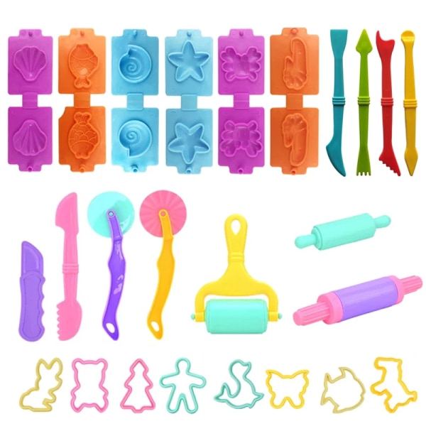 25 stykker børn leg dej værktøj kit forskellige dyr forme hav skal form kuttere kagerulle pinde plasticin forme ler tilbehør