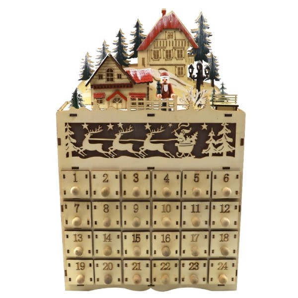 Jul tre advent kalender LED opplyst landsby hus nissen nedtelling pynt