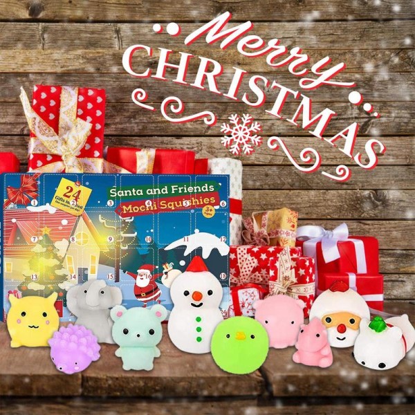 Jul advent kalender med utsökt gåva låda söt snögubbe mochi djur nedräkning leksak
