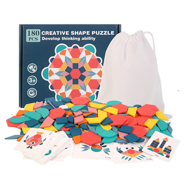 180 bitar Montessori Barn Trä 3D Geometrisk Form Pussel Pussel Tavla Set Baby Tidig Utbildning Leksaker för Barn