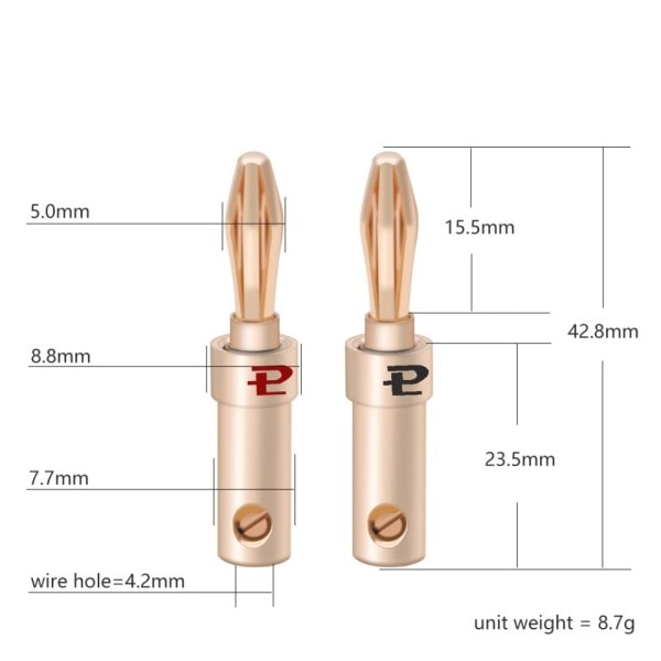 4st 24K guldpläterade koppar banan högtalare plugg kontakt adapter ljud banan kontakter