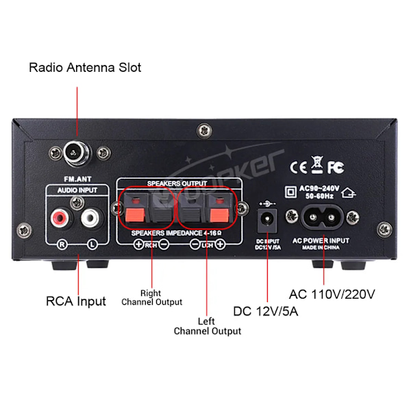 Digital Forsterker Max Power 90Wx2 Channel 2.0 Bluetooth Surround Sound AMP Høyttaler