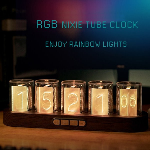 Digitaalinen Nixie Tube kello RGB LED Glows kotiin työpöytä koristeluun. Luksus laatikko