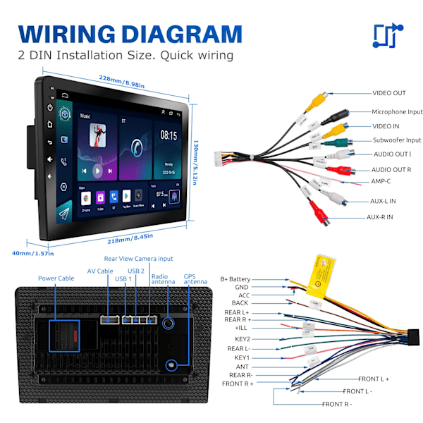 Wireless Carplay Android Auto 2 Din 9" GPS Navigator MP5 Player