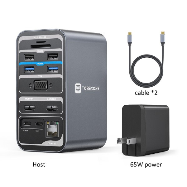 Docking station 4K/60Hz Dual Monitor Skærm Med 2 HDMI VGA RJ45 USB C Splitter Hub
