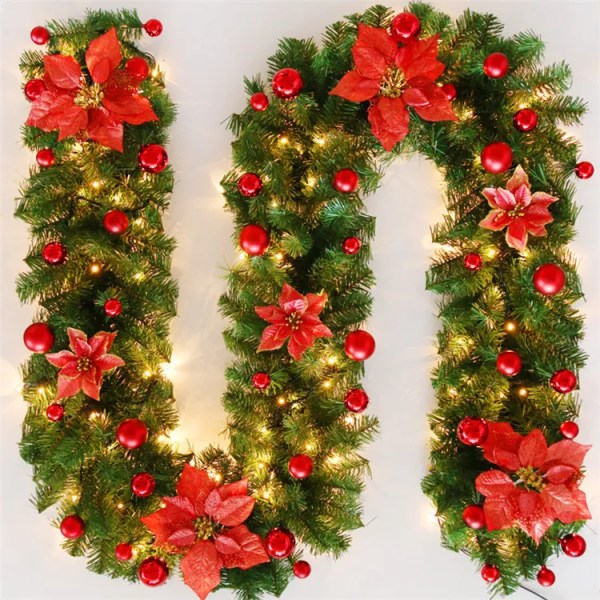LED Blomster Guirland Krans Til Døre Hængende Jule Ornamenter Kunstig Xmas Træ Jule Dekoration