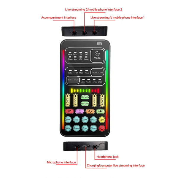 i9 Voice Changer Mini Flere Lyd Effekt Bluetooth-kompatibel Live lyd kort ultra-tynn bærbar live lyd kort mikrofon verktøy