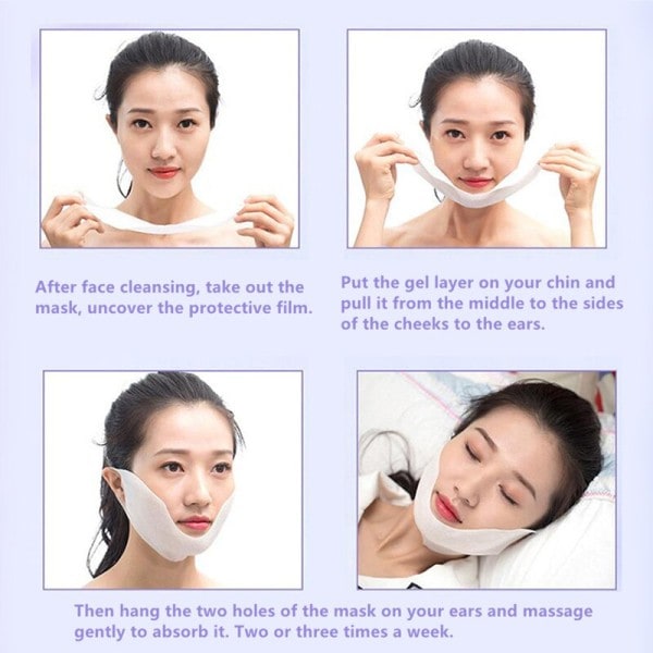 5st- V-formad gel ansikte lyftande mask öron krok dubbel haka bandage V form fuktgivande