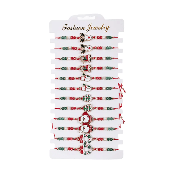 Jul Charm armbånd sæt Julemand Snemand klokker Elg Snefnug reb Justerbart armbånd
