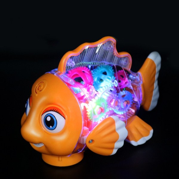 Sarjakuva Sähkö Läpinäkyvä Gear Clownfish Robot LED Musiikki Kävely Koulutus Hauska Interaktiivinen lelu