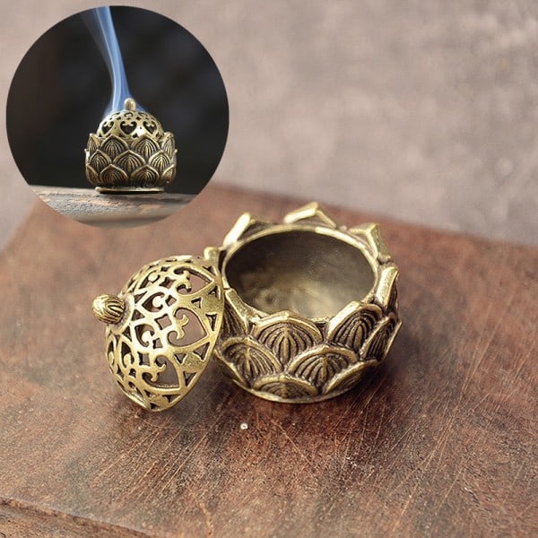 Retro Kobber Lille Lotus Lomme Hollow Out Røgelse pind Brænder Messing Røgelse Holder
