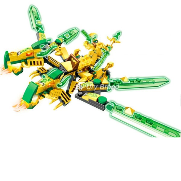 4in1 Ninja Golden Warrior Robot Mech 2 Päät Lentävät Lohikäärmeet Set Fighter Figuurit Rakennus palikat lelut