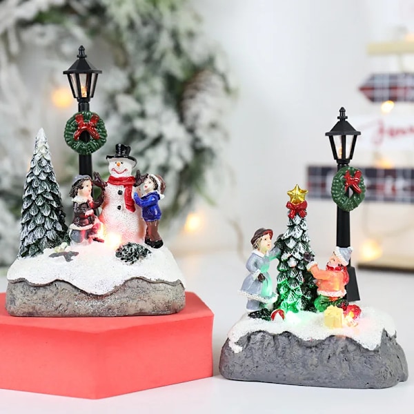 LED Jul Village Ornament Microlandscape Harts Figuriner Dekoration