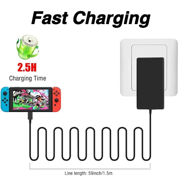 AC adapter lader kompatibel Nintendo bryter lader 15V2.6A rask lading sett