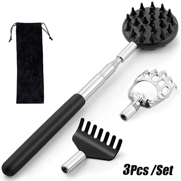 3 bitar Back Scratcher Teleskopisk Scratching Back Scratcher Massager Kit Scraper
