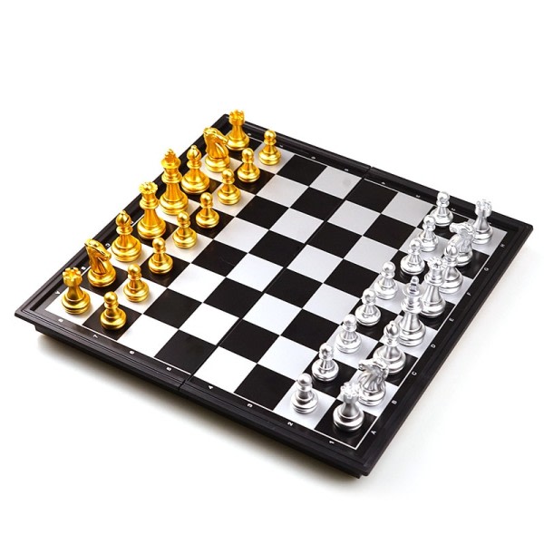 Folding Klassisk Sjakk Sett Med Sjakkbrett 32 Bykker Gull Sølv Magnetisk Sjakk
