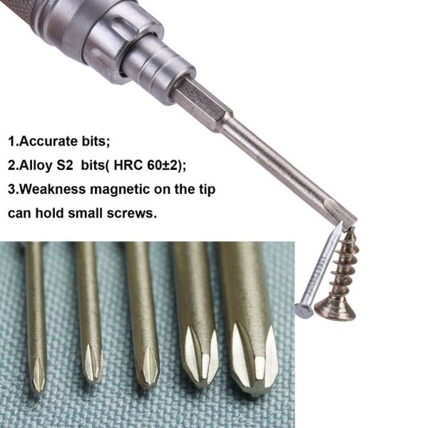 Liten Skruvmejsel Set 23 st med 22 bitar,Professional S2 Reparation Verktyg Kit