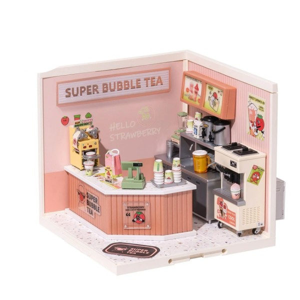Gjør-det-selv miniatyr hus sett plast hus bygg sett mini dukke hus dobbel glede boble te med LED lys