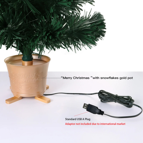 Grønn Forbelyst Mini  Fiber Optikk Bordplate Kunstig Juletre med LED lys gull sokkel Xmas Bord bord tre