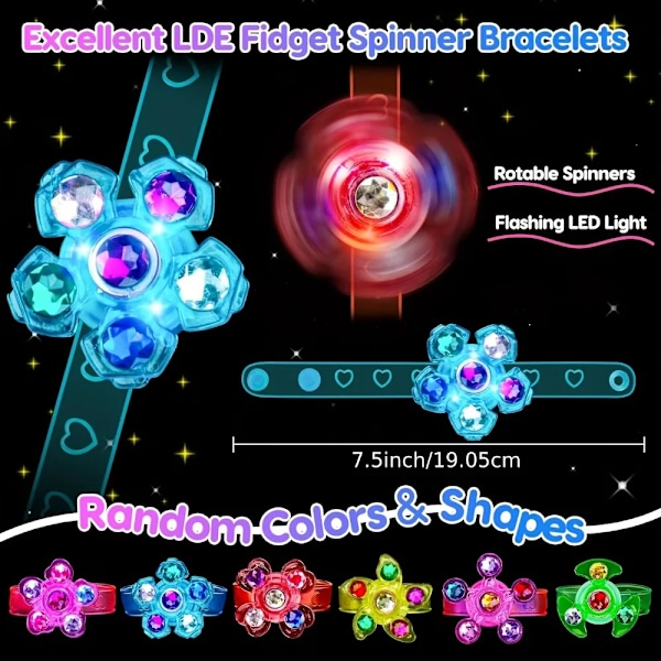 12 stykker LED Luminous Fidget Spinner Armbånd