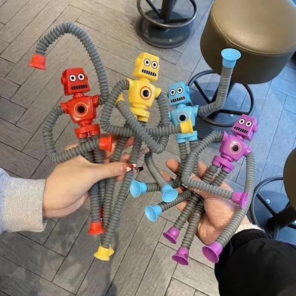 4 bitar Sugkopp Robot Rolig Teleskopisk Stretch Fidget Toy Stress Lättnad Pussel Djur Knepig Toy Familj Skämt Barn Kid Gåva