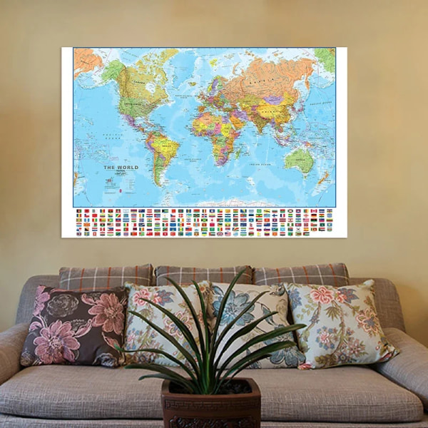 120x80cm best kvalitet Verden Kart med Land Flagg Ikke-vevd Maling Vegg Kunst Plakat Tryktet Bilde Hjemmeinnredning Kontor Skole rekvisita