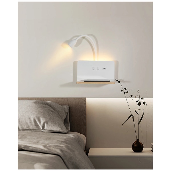 Inomhus LED Vägg Lampa Med USB Gränssnitt Och Trådlös Laddning Modern 360° Vridbar Vägg Ljus Med Switch