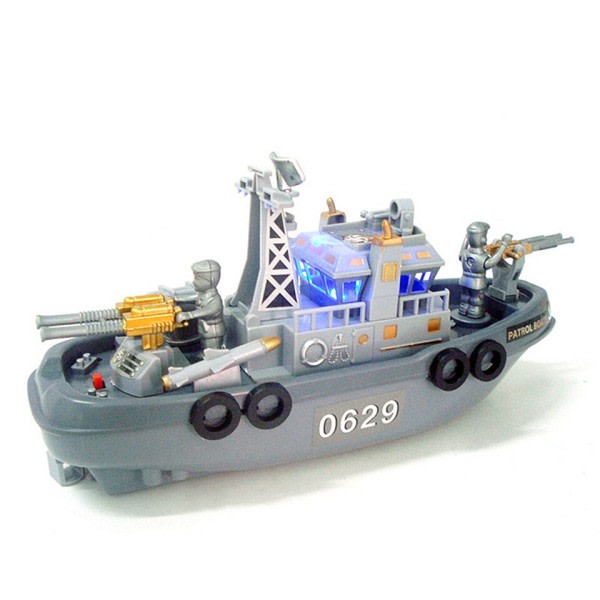 Høy kvalitet elektrisk plast mini marin patrulje blinkende lys lyd båt militær modell vann leker