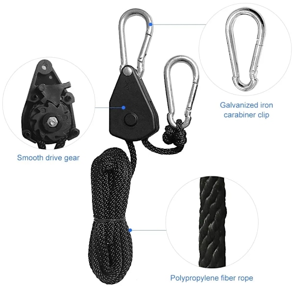 Høj kvalitet 4 stykker Justerbar 8tommer Lanyard Hængende til telt Blæser Grow Plant Lampe Trive Reb Skive Løfte Trive krog