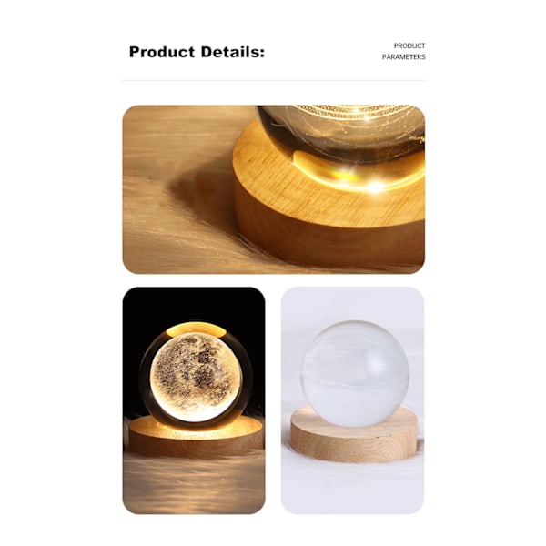 USB LED Natt Ljus Galaxy Kristall Ball Bord Lampa 3D Planet Mån Lampa Sovrum Hem Inredning