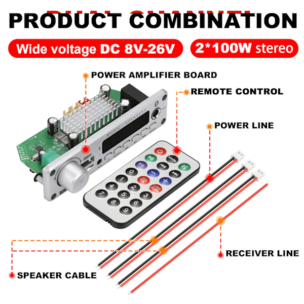 200W  Forstærker Bluetooth DIY MP3 WAV Decoder Board DC 12V 100W  Trådløs Bil USB MP3 afspiller