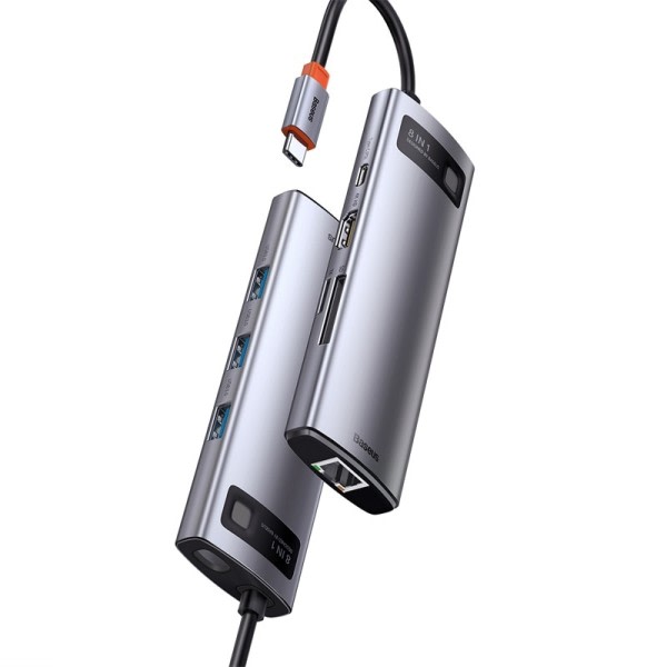USB C keskitin 4K@30Hz USB C HDMI-yhteensopiva 8-in-1 USB Hub RJ45 PD 100W sovitin