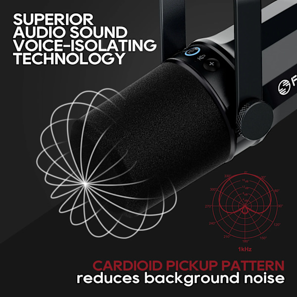 Dynamisk mikrofon med indbygget headset output & lydisolering til podcasts spil live broadcast