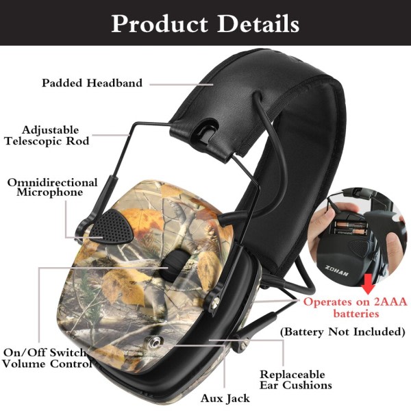 Taktisk anti-brus Hörselkåpa för Jakt skytte hörlurar Brusreducering Elektroniskt Hörselskydd Hörselskydd