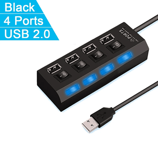 Hög Speed 7 Portar USB HUB 2.0 Adapter Expander Multi USB Splitter Multiple Extender med LED Lampa